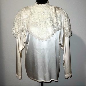 Vintage Adrianna Papell embroidered lace silk blouse